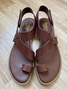 Franco Sarto Chestnut Brown Leather Crisscross Slingback Sandals